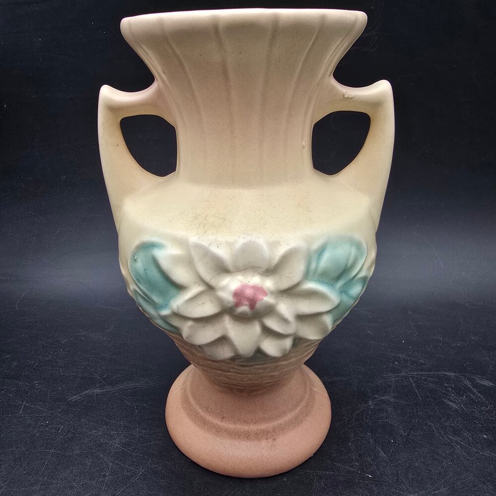 Hull Art Water Lily Double Handle Vase Vintage Ceramic Flower L-3